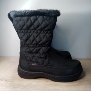 LL Bean Boots Womens 6.5 M Tek 2.5 Primaloft Winter Snow Black Quilted Faux‎ Fur